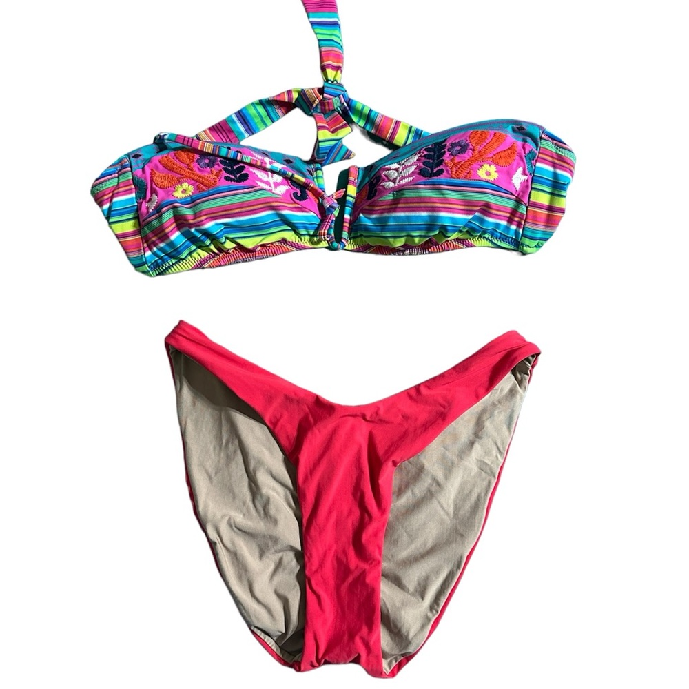 Pilyq PQ Swim High Cut Bikini Bottom Ruched Back Medium Coral Red